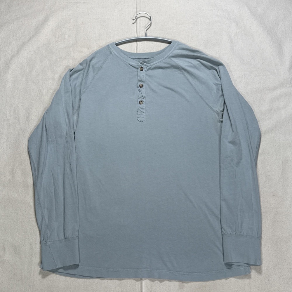 Pistol Lake Men Long Sleeve Henley Shirt Top Sz XL Organic Cotton Grayish Blue